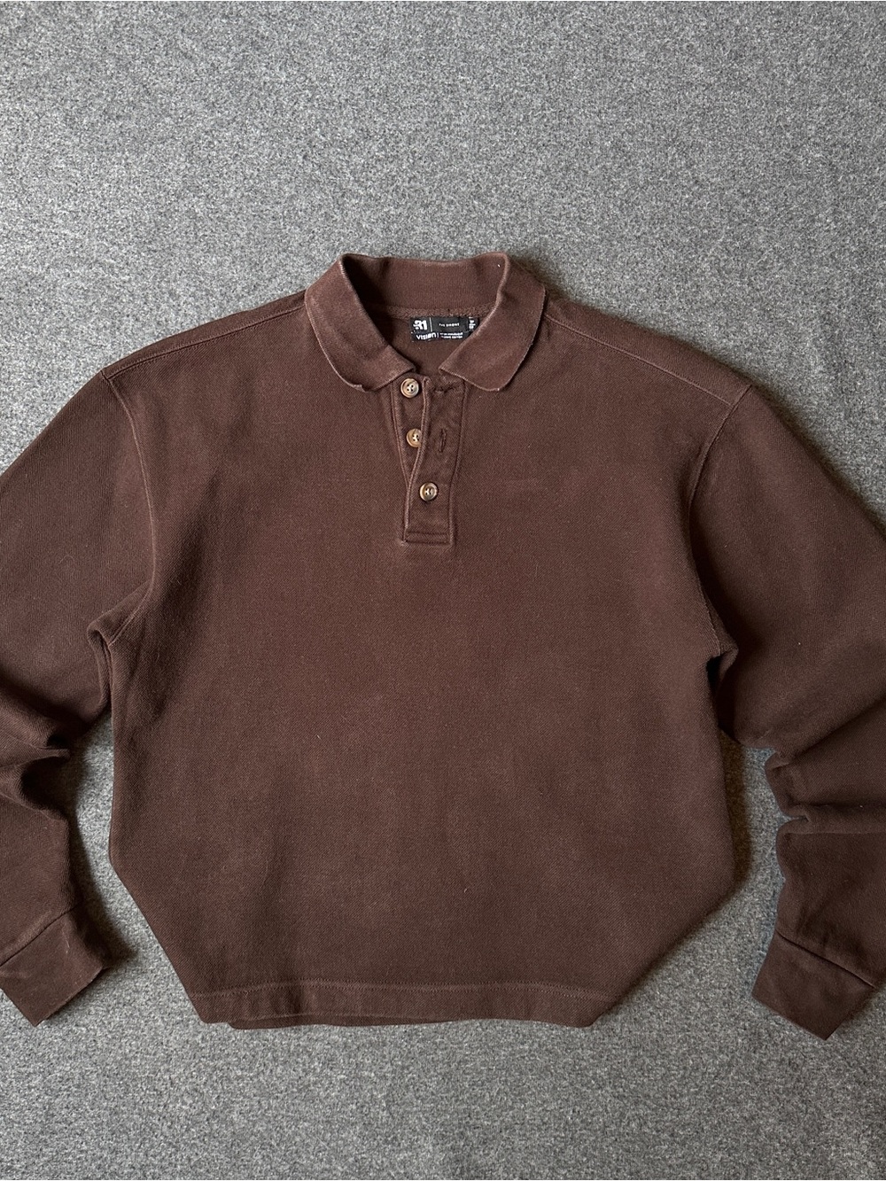 Simons Men's Brown Polo Sweatshirt with Button Placket